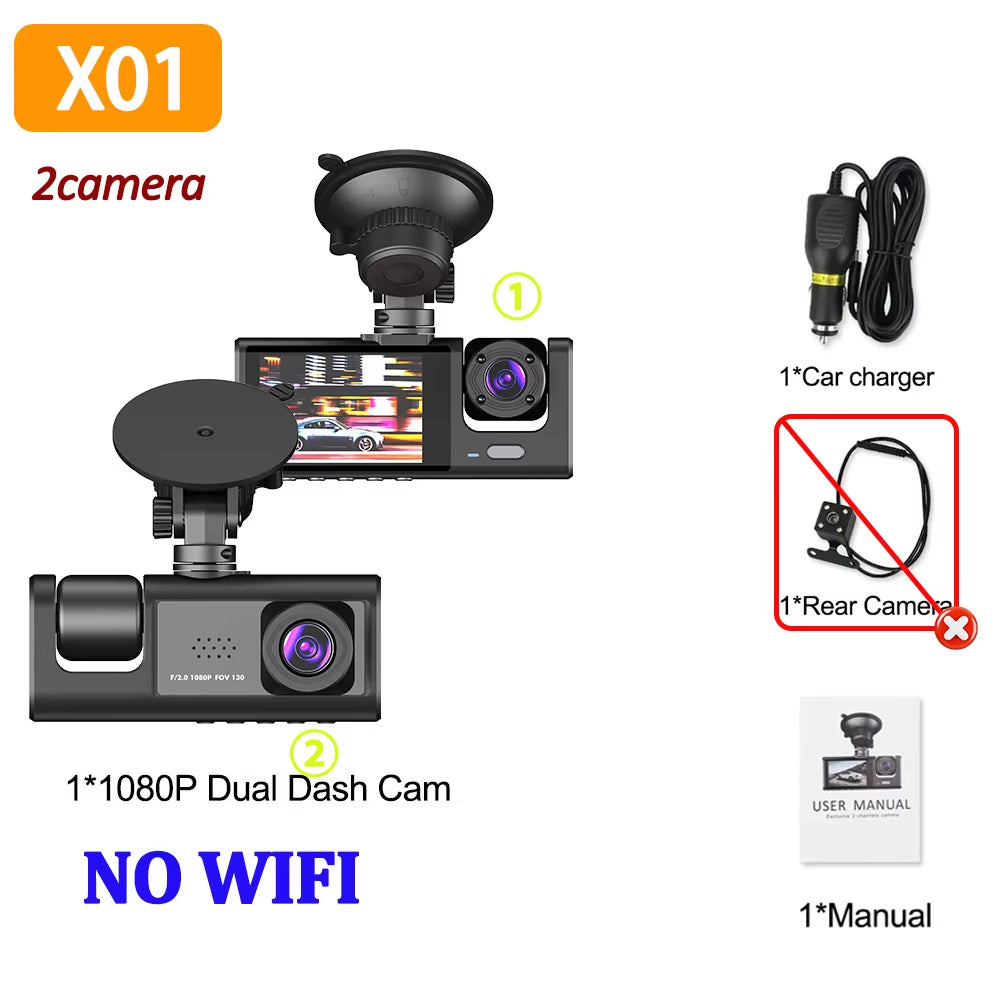 1080P Car Dvr 2/3 Camra Dash Cam for Cars Camera for Vehicle Recorder Video Front Optional Rear Camera Night Vision Dashcam